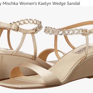 *NEW* Badgley Mishka wedges. Ivory satin, jewels, ankle strap, 2” wedge heel.
